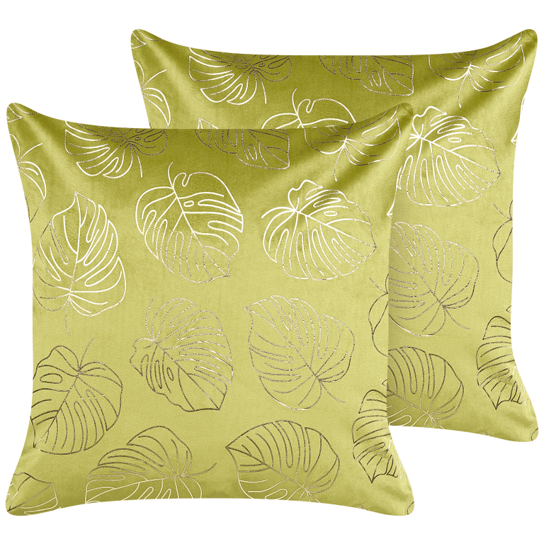 Koristetyynysetti 2 kpl DELICIOSA sametti 45 x 45 cm Vaaleanvihreä Kasvikuvio