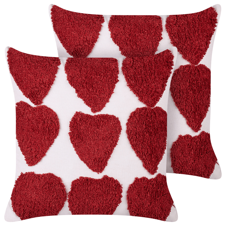 Koristetyynysetti 2 kpl MINGORA puuvilla 45 x 45 cm Punainen Sydänkuvio