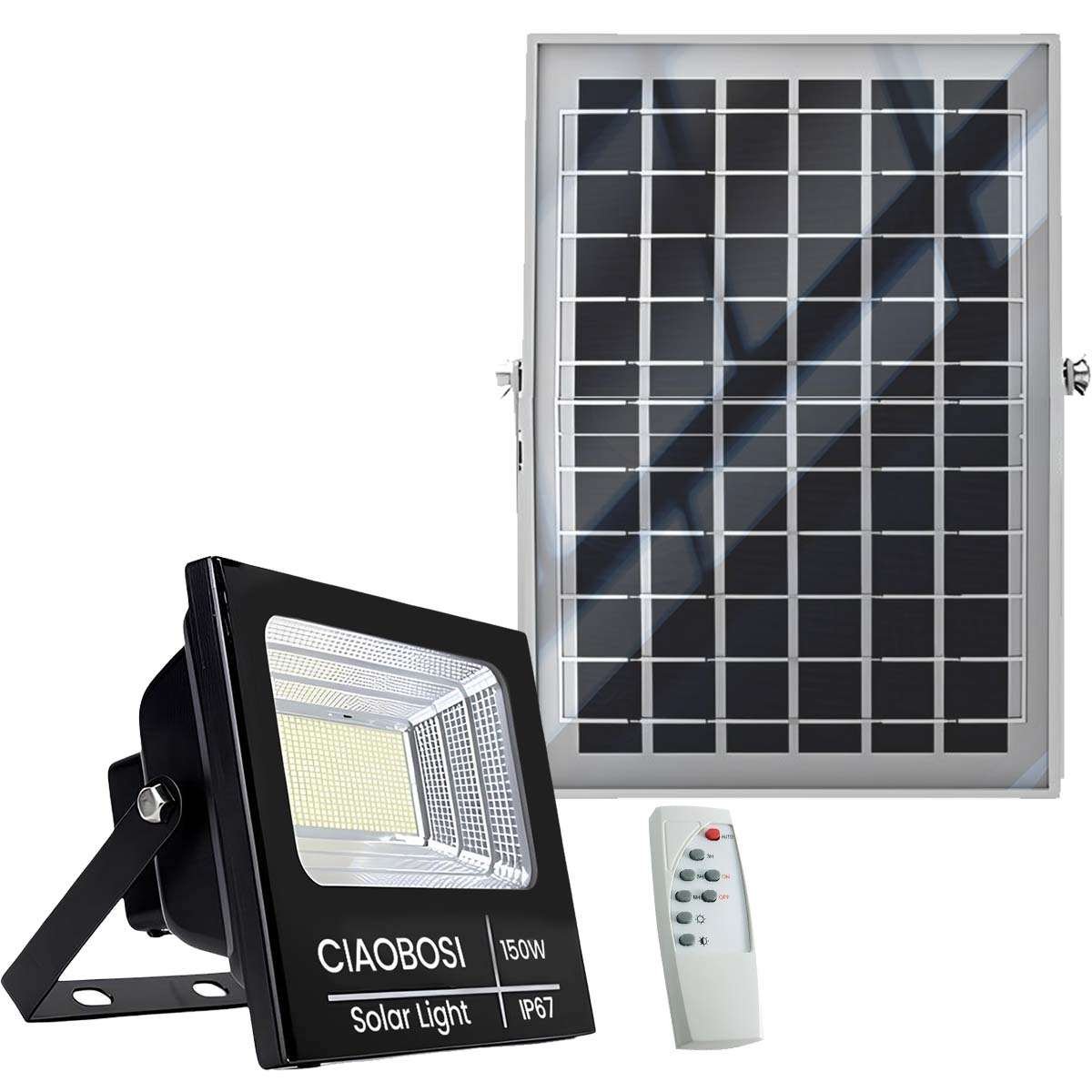 150W LED aurinkoprojektori IP67 erillisellä paneelilla ja kaukosäätimellä
