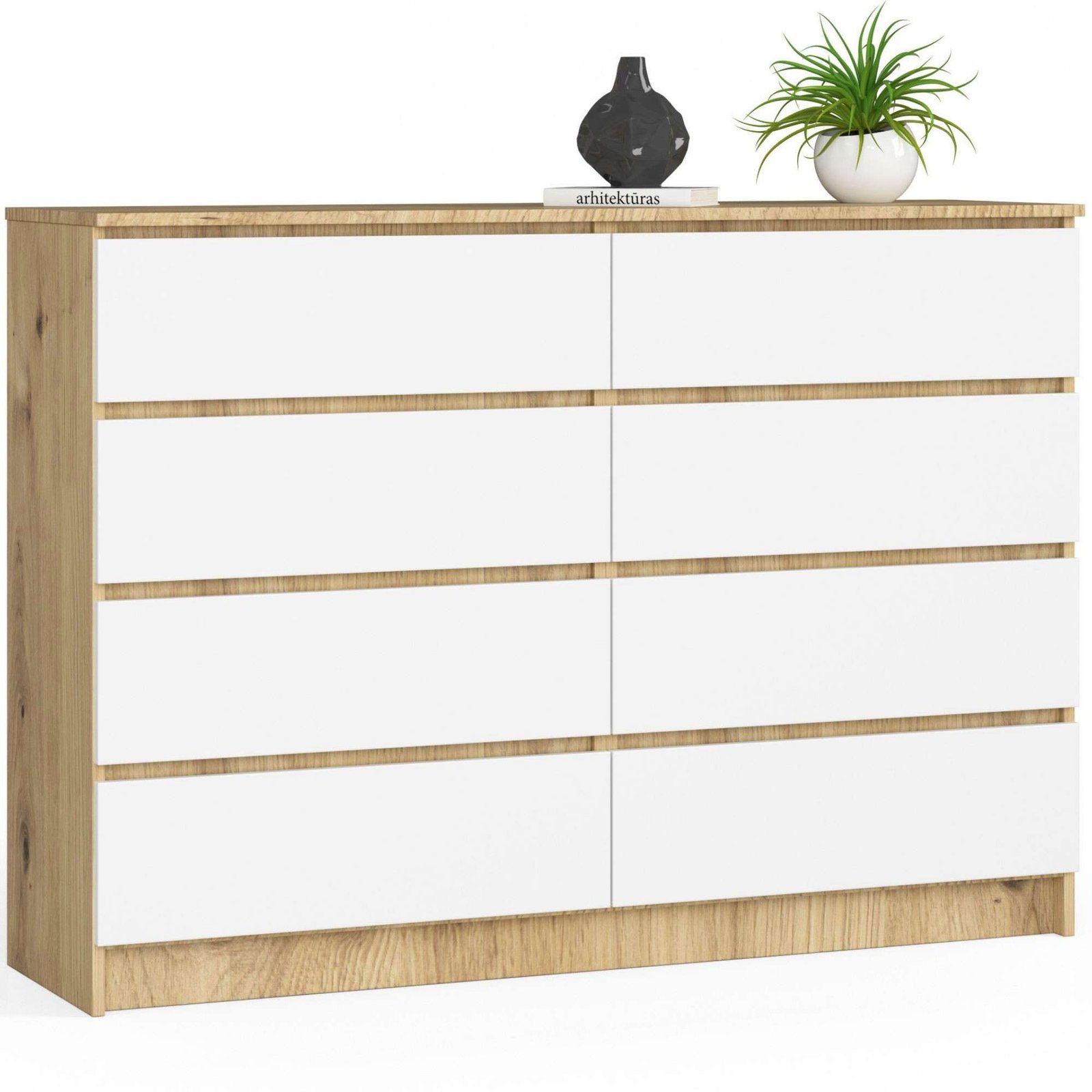 Akord Lipasto 8 laatikkoa Artisan-tammi/Valkoinen 138x40x99