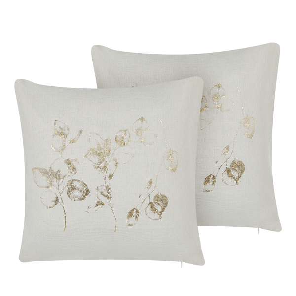 Koristetyynysetti 2 kpl GOMPHRENA 45 x 45 cm Vaaleanbeige Kasvikuvio