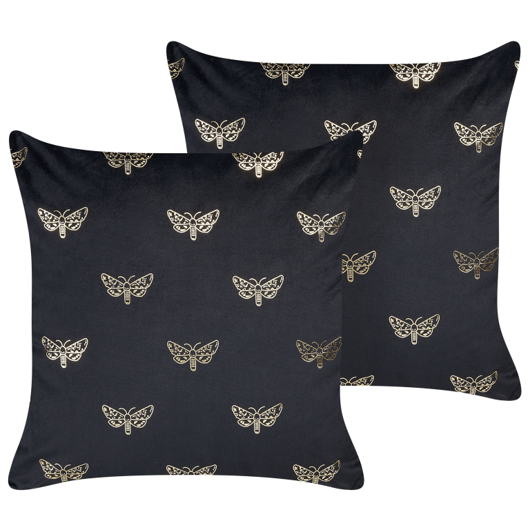 Koristetyynysetti 2 kpl YUZURI sametti 45 x 45 cm Musta Eläinkuvio