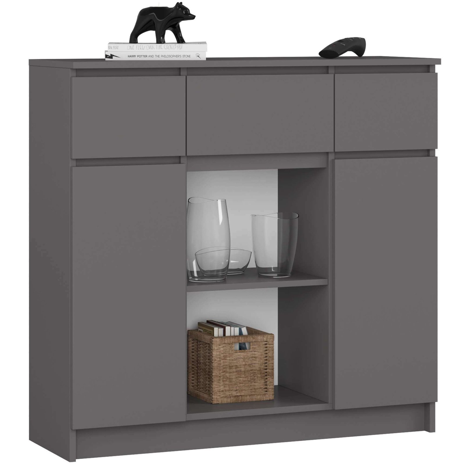 Akord Lipasto 2 Ovea 3 Laatikoa + 1 Pieni Ovi Grafiitti 101x35x98