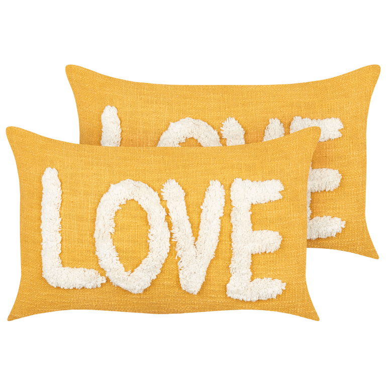 Koristetyynysetti 2 kpl LOVE puuvilla 30 x 50 cm Keltainen