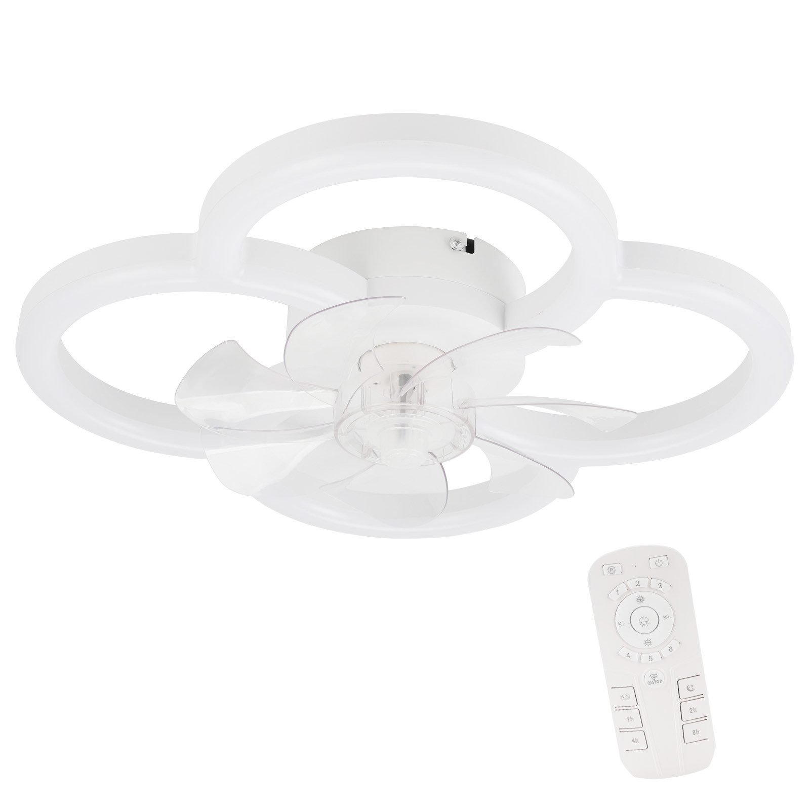 NETTLIFE LED-kattotuuletin hiljaisella valaistuksella ja kaukosäätimellä, himmennettävä kattovalaisin, 6-nopeuksinen ajastin, valkoinen
