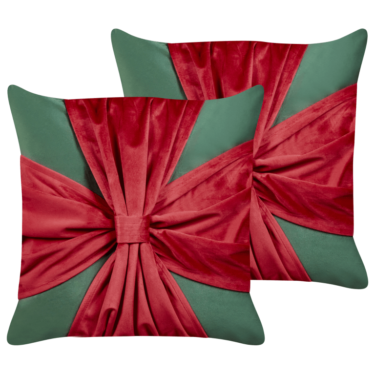 Koristetyynysetti 2 kpl MARSHMALLOW sametti 45 x 45 cm Punainen Vihreä Joulukuvio