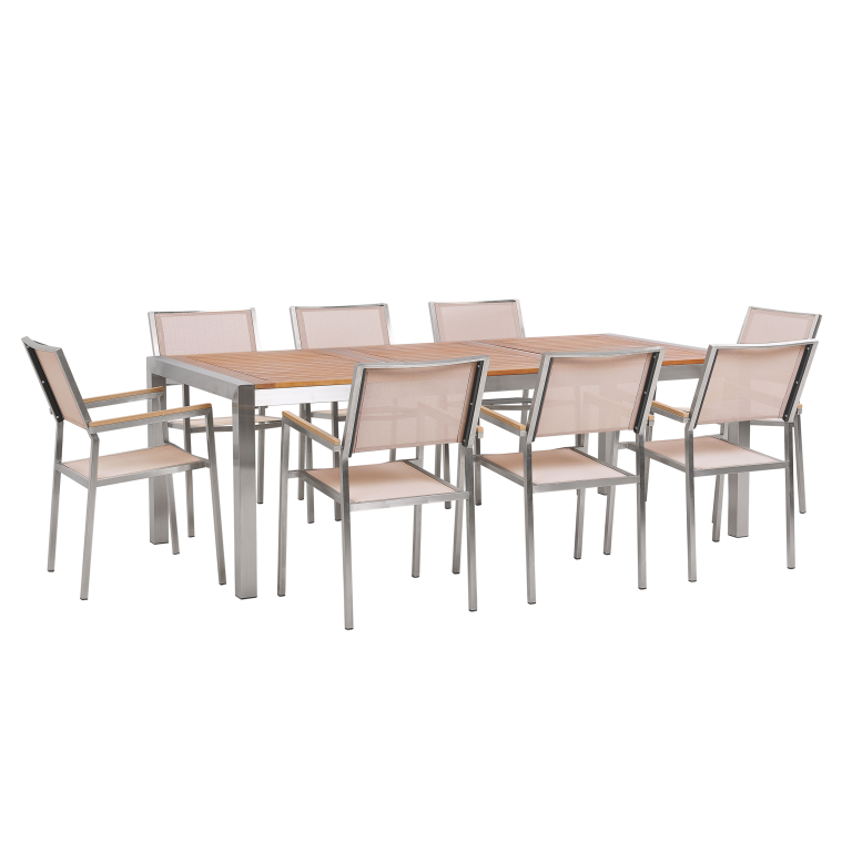 Ulkoruokailuryhmä 8-istuttava GROSSETO eukalyptuspuu Ruskea/beige