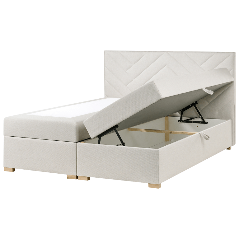 Jenkkisänky säilytystilalla kangas ESQUIRE 180 x 200 cm Luonnonvalkoinen