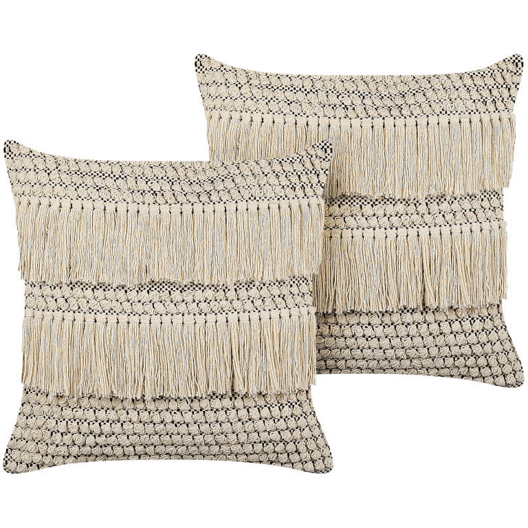 Koristetyynysetti 2 kpl IRESINE puuvilla 45 x 45 cm Beige Geometrinen kuvio