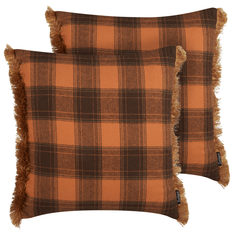 Koristetyynysetti 2 kpl BARJA 45 x 45 cm Oranssi Ruutukuvio