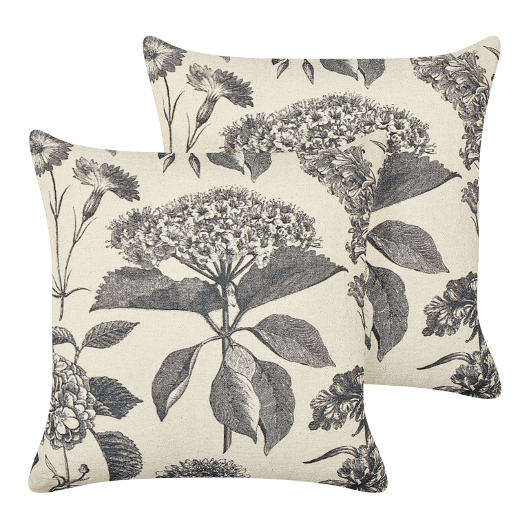Koristetyynysetti 2 kpl ROSEMARY puuvilla 45 x 45 cm Harmaa Kukkakuvio