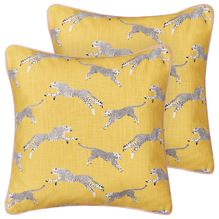 Koristetyynysetti 2 kpl ARALES puuvilla 45 x 45 cm Keltainen Eläinkuvio