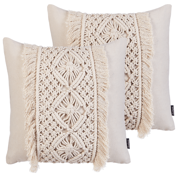 Koristetyynysetti 2 kpl KALAM puuvilla 45 x 45 cm Vaaleanbeige Geometrinen kuvio