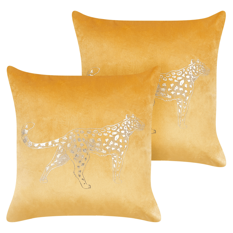 Koristetyynysetti 2 kpl MARULA sametti 45 x 45 cm Sinapinkeltainen Eläinkuvio
