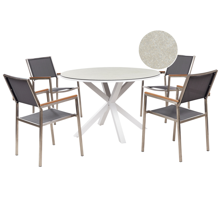 Ulkoruokailuryhmä 4-istuttava MALETTO/GROSSETO metalli Marmorikuvio Harmaa/beige