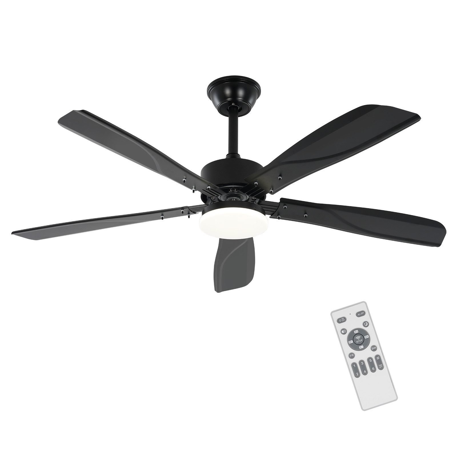 NETTLIFE kattotuuletin LED - valolla, hiljainen himmennettävä, 23 W, musta, 125 cm, tuulettimet valolla, 6- nopeusajastin