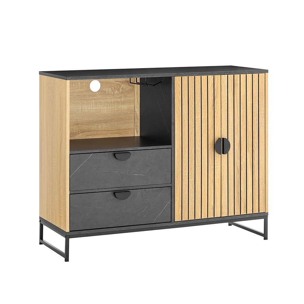 SoBuy Keittiökaappi 107x40x85 cm lamelliovella 2-laatikkepa mikroaaltolokerolla FSB103-N