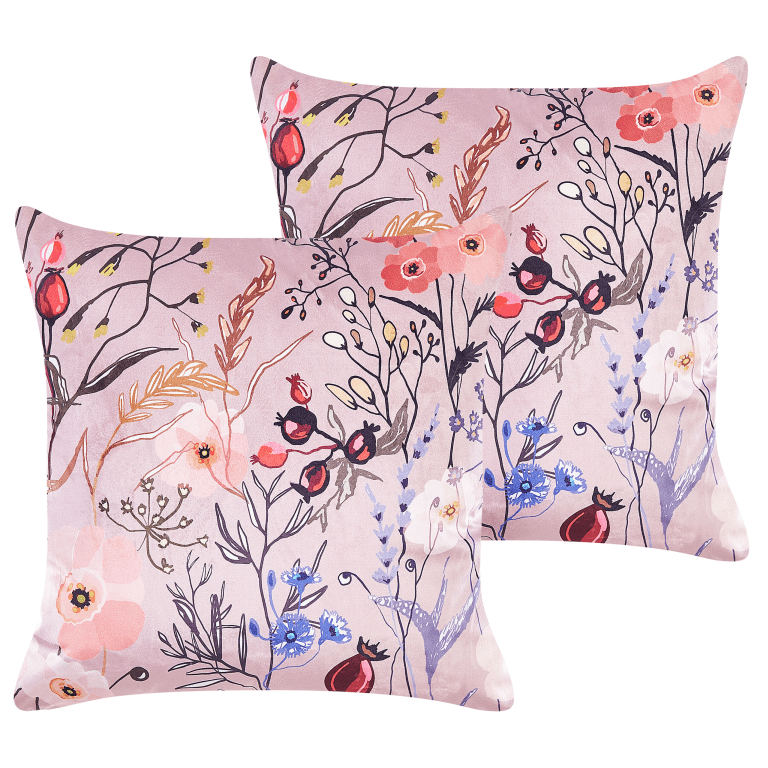 Koristetyynysetti 2 kpl ANEMONES sametti 45 x 45 cm Pastellipinkki Kukkakuvio