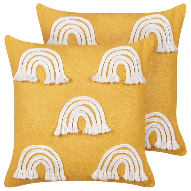 Koristetyynysetti 2 kpl LEEA puuvilla 45 x 45 cm Keltainen