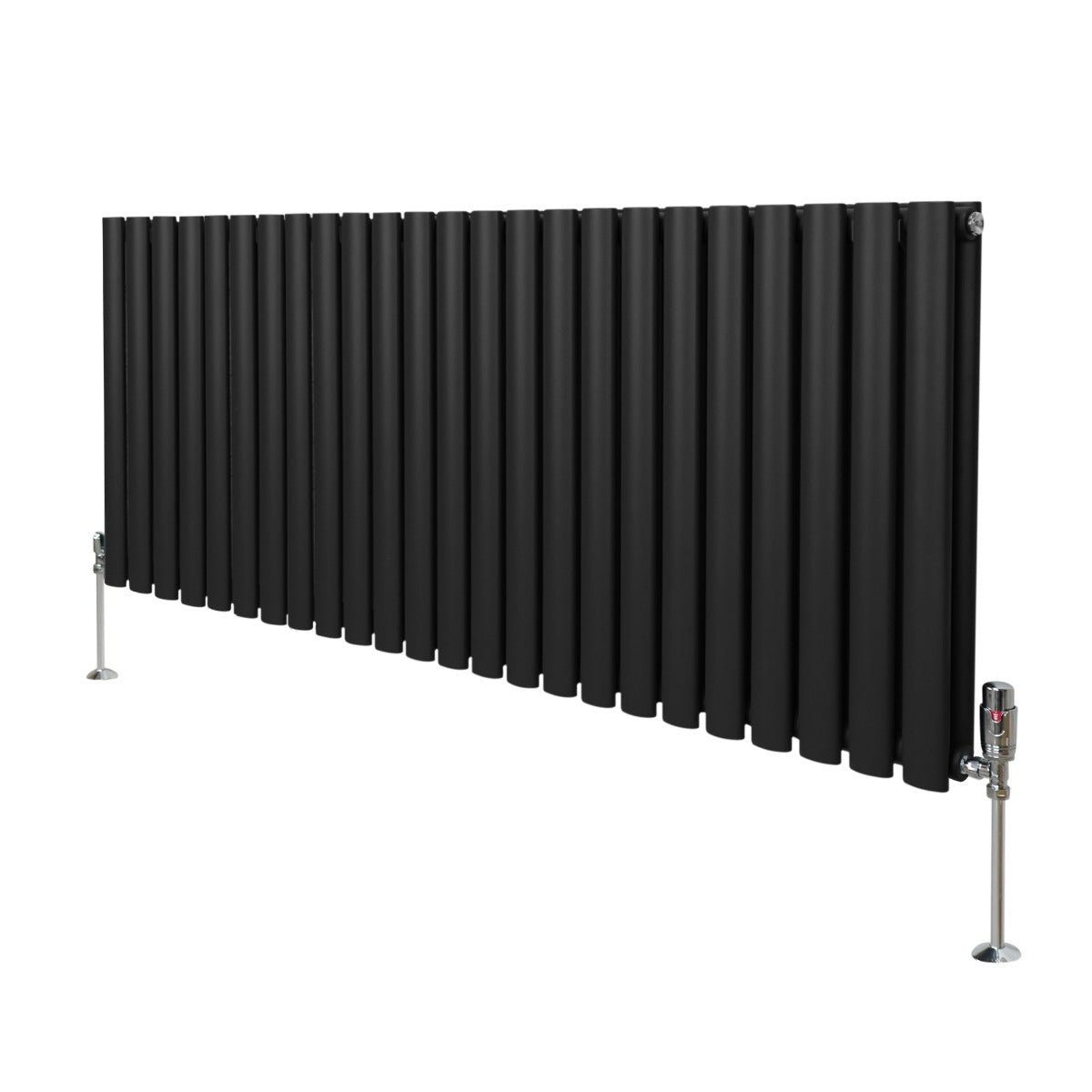 Soikea pylväspatteri ja venttiilit - 600 mm x 1440 mm – Musta