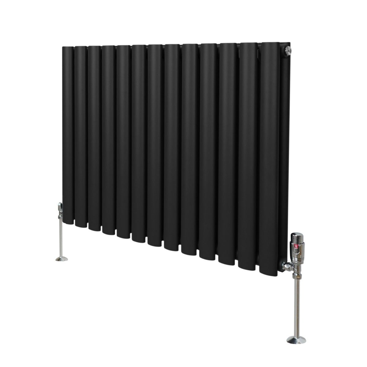 Soikea pylväspatteri ja venttiilit - 600 mm x 780 mm – Musta
