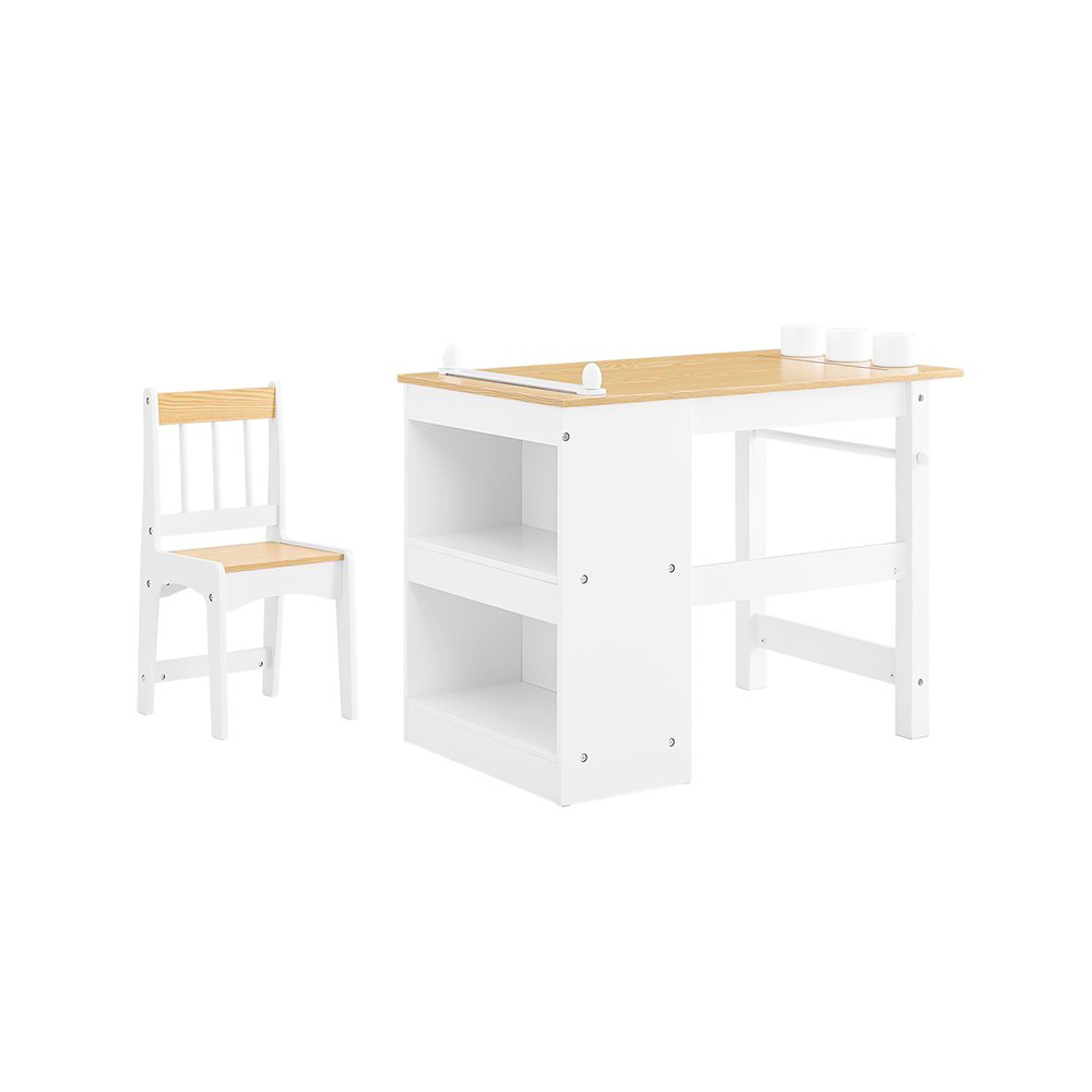 SoBuy Lastenpöytä 80x50x66 cm 2-hyllyinen valkoinen luonnollinen KMB60-WN
