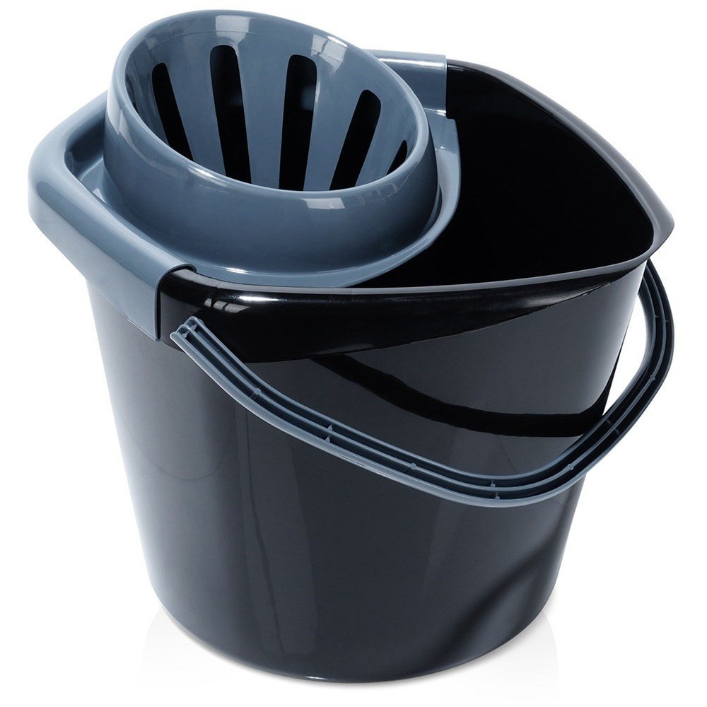 Moppiämpäri puristimella, muovia, musta, 10 l