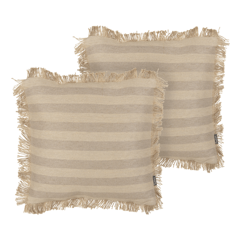 Koristetyynysetti 2 kpl CIRSIUM juutti 45 x 45 cm Beige Raitakuvio
