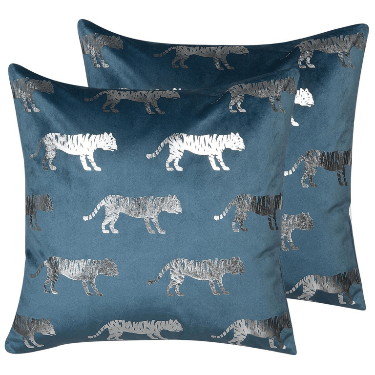 Koristetyynysetti 2 kpl BLUEBELL sametti 45 x 45 cm Sininen Eläinkuvio