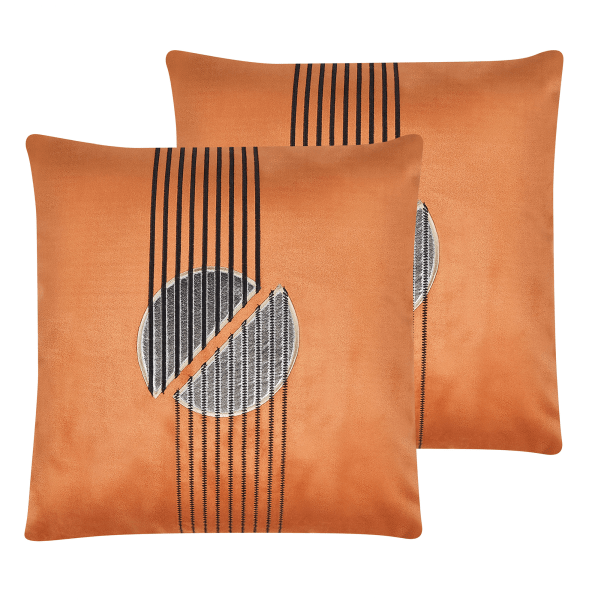 Koristetyynysetti 2 kpl CEROPEGIA sametti 45 x 45 cm Oranssi Geometrinen kuvio