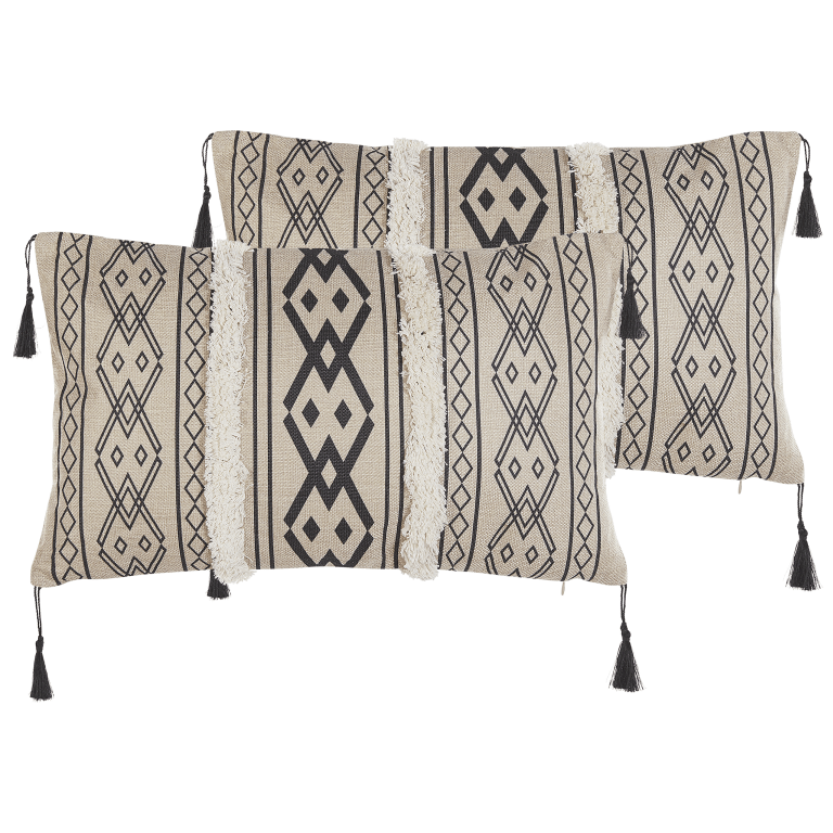 Koristetyynysetti 2 kpl PULMONARIA 30 x 50 cm Beige Geometrinen kuvio