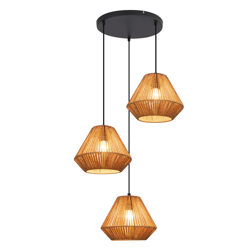 NETTLIFE 3 hehkulamppua rottinkirippuvalaisin vintage punottu heinäkorsi E27 boho säädettävä korkeus makuuhuone olohuone (lamppu ei mukana)