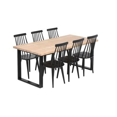 Seela lankkupöytä 180x90cm antiikkipetsattu/musta+ 6kpl pinnatuolia
