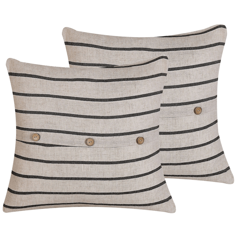Koristetyynysetti 2 kpl CYNARA puuvilla 43 x 43 cm Beige Raitakuvio