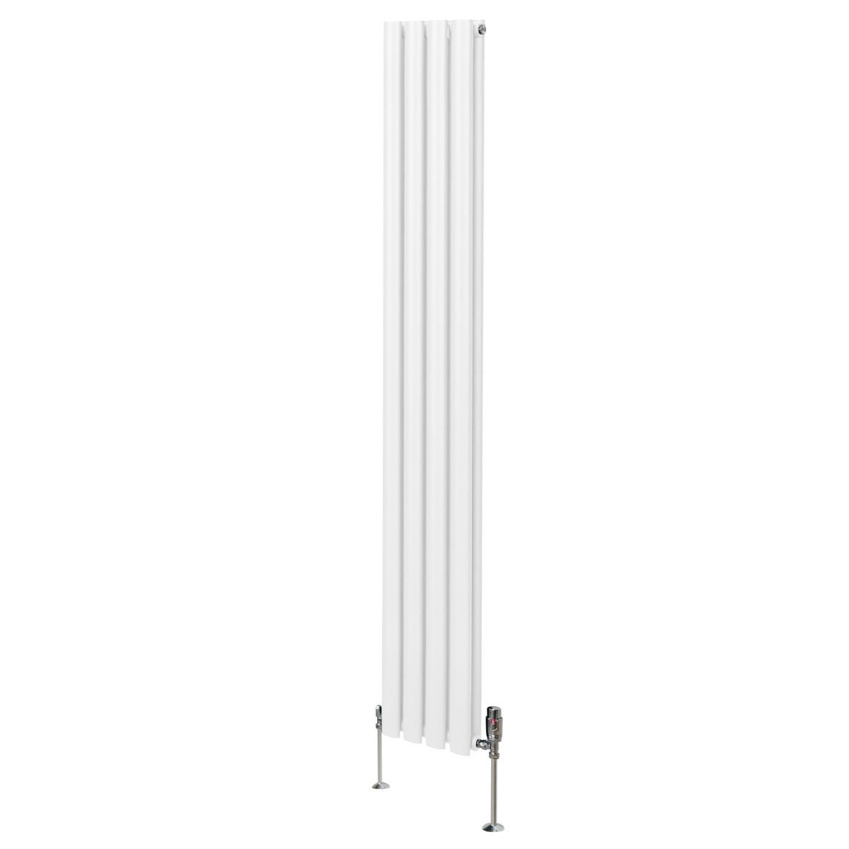 Soikea pylväspatteri ja venttiilit - 1800 mm x 240 mm – Valkoinen
