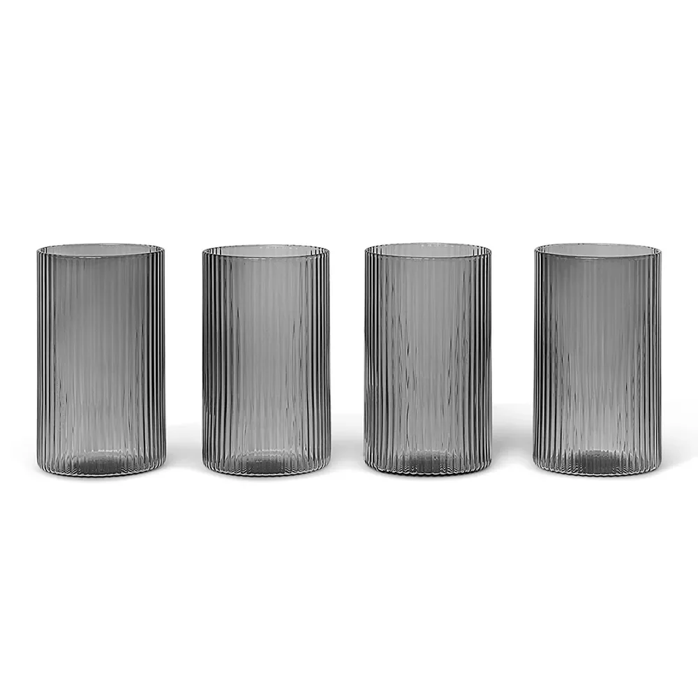 Ferm Living, Ripple Verrines juomalasit 4-pack - Smoked Grey