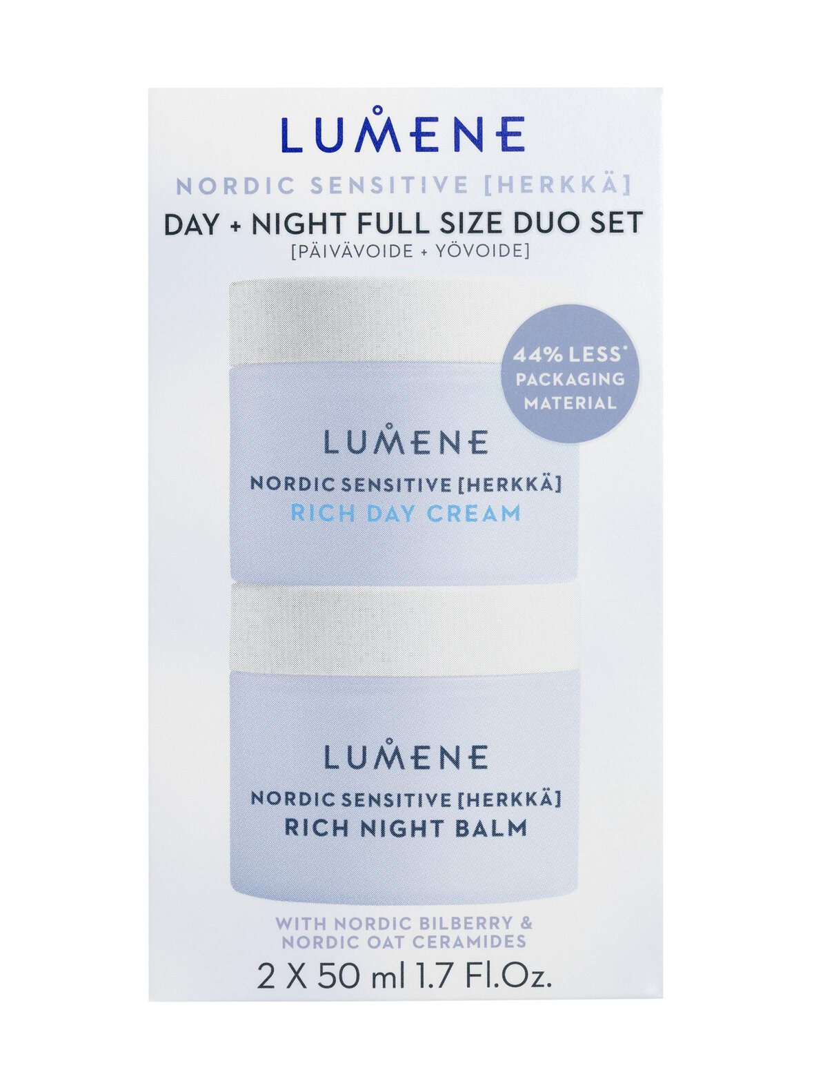 Herkkä nordic sensitive rich day + night cream duo set -tuplapakkaus, 2 x 50 ml