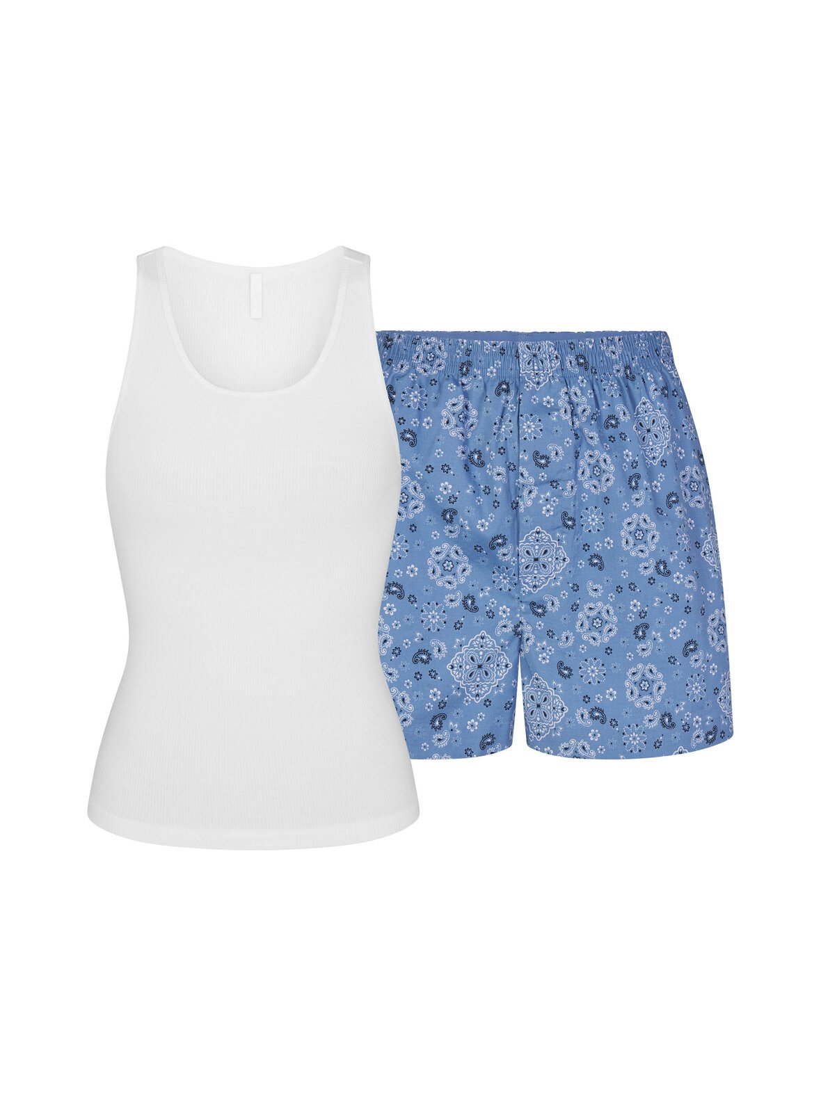 Cotton poplin sleep tank and boxer set -toppi ja pyjamashortsit