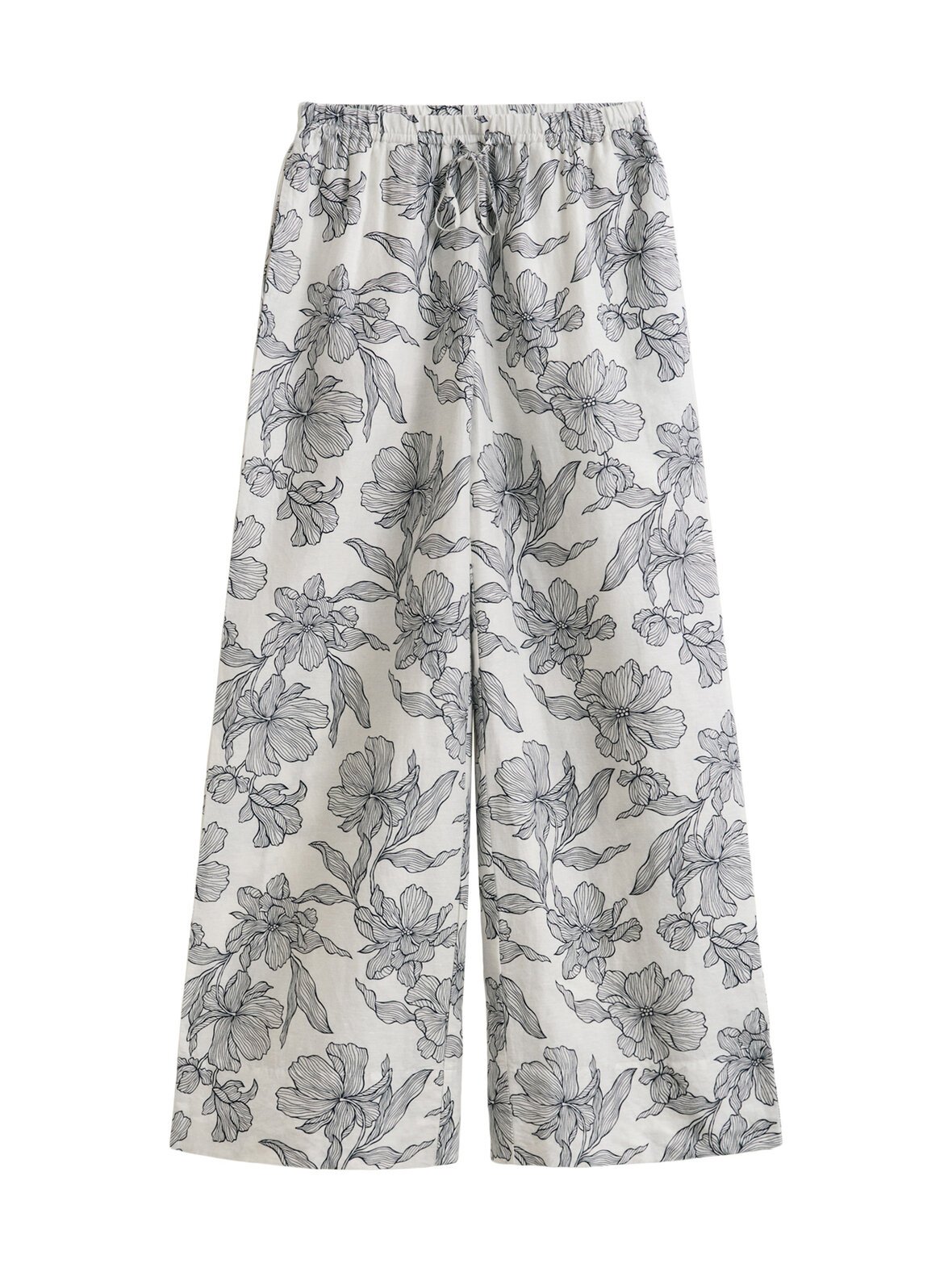 Floral print linen -housut