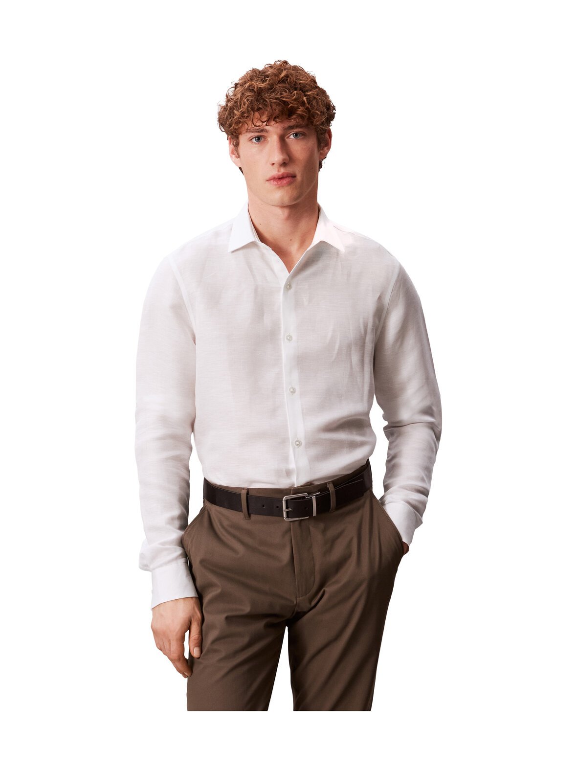 Slim fit linen blend -kauluspaita