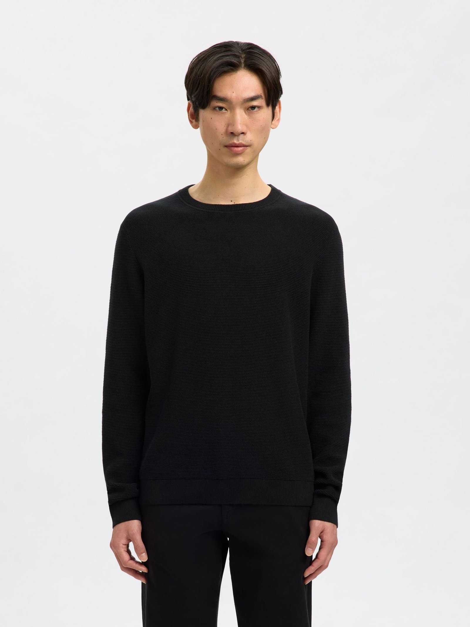 Selected Miesten Neulepusero, ROSS LS KNIT STRUCTURE NOS ORGANIC COTTO, musta