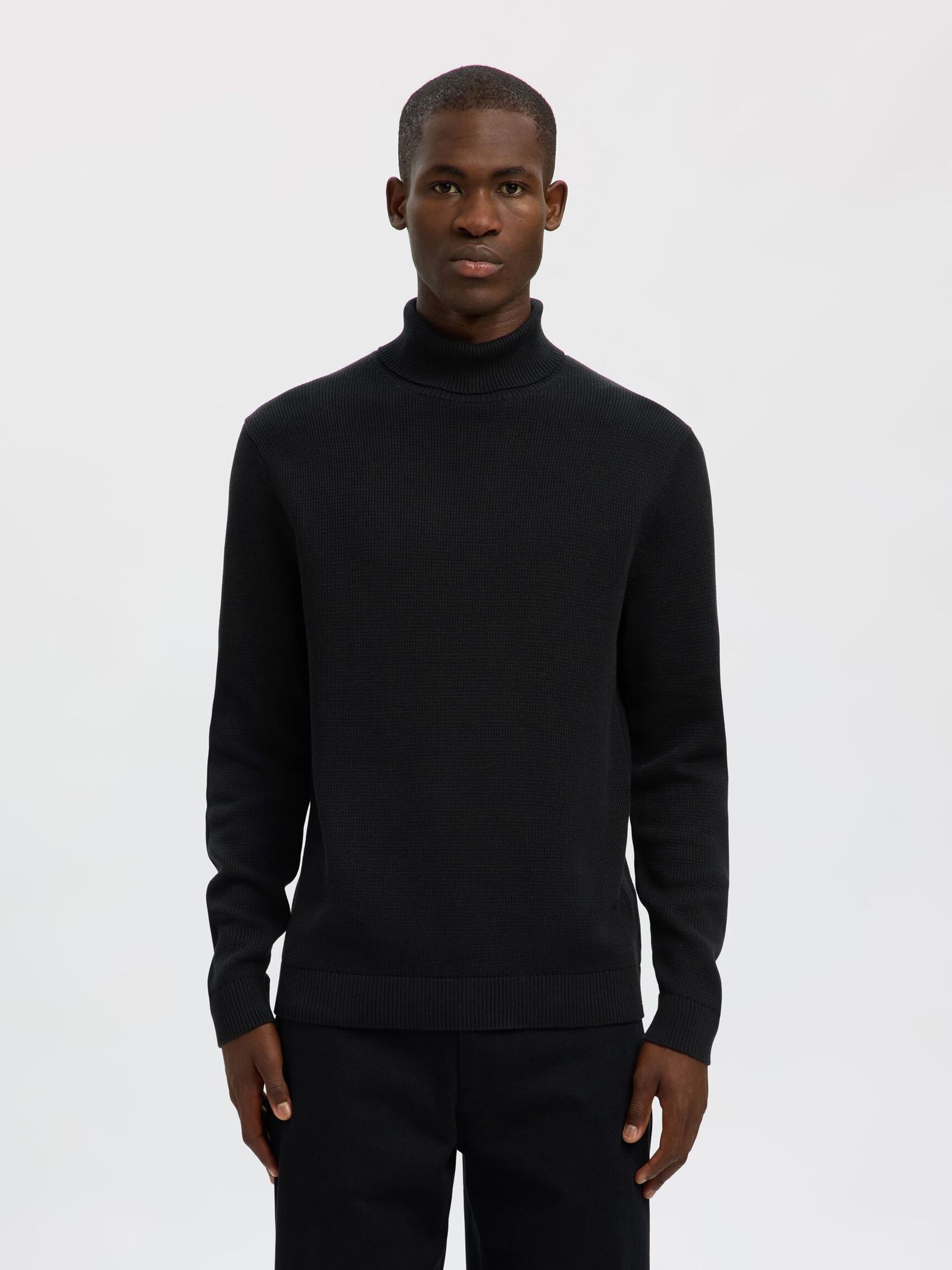 Selected miesten neulepusero K DANE LS KNIT STRUCTURE ROLLNECK NOS, musta