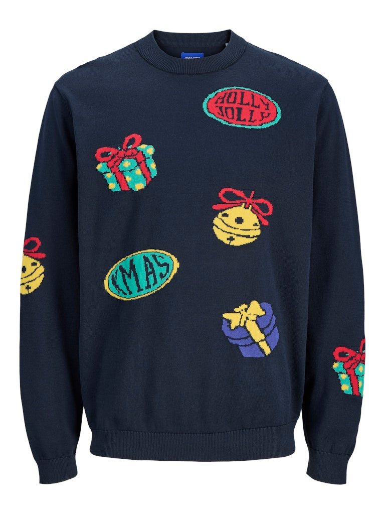 Jack and Jones Junior lasten neule JORHOLIDAY KNIT CREW NECK JNR, sininen kuosi