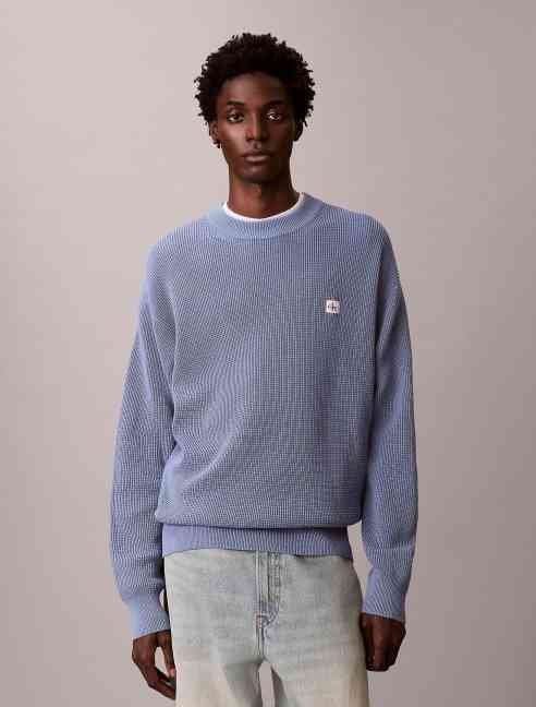Calvin Klein Jeans miesten neulepusero LS EZ Cotton Waffle Crwnk Swtr 9, sininen