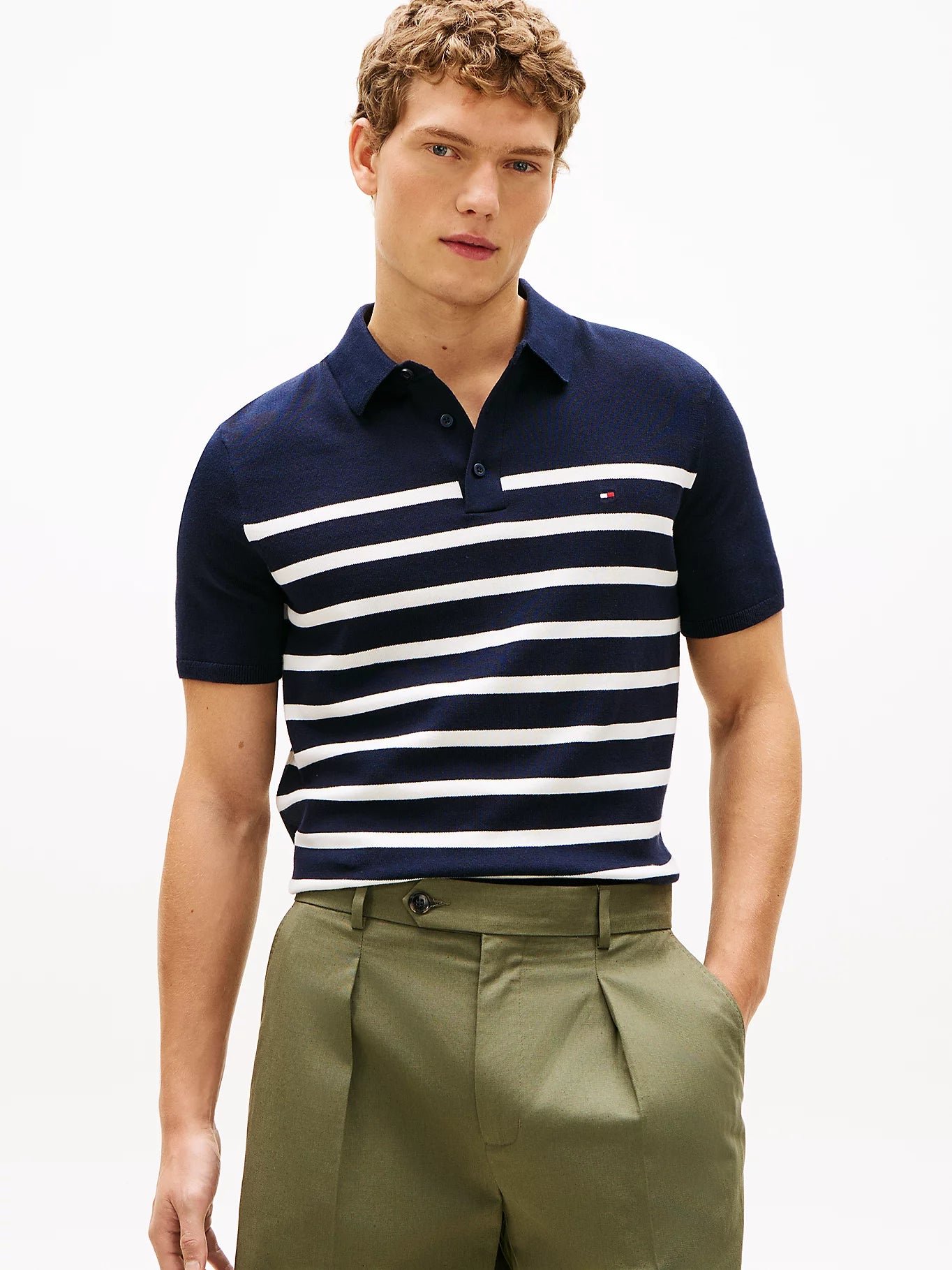 Tommy Hilifger miesten pikeepaita Essential Cotton Knitted Polo, raidallinen sininen