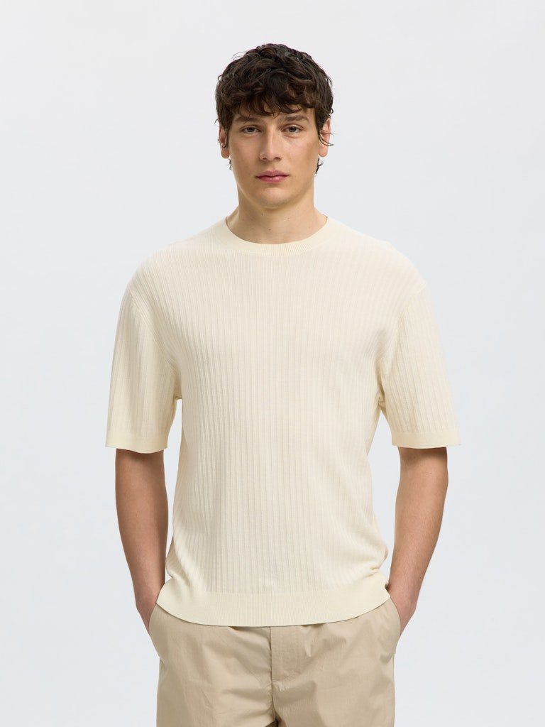 Selected miesten t-paita Structured Short Sleeved Shirt, Egret