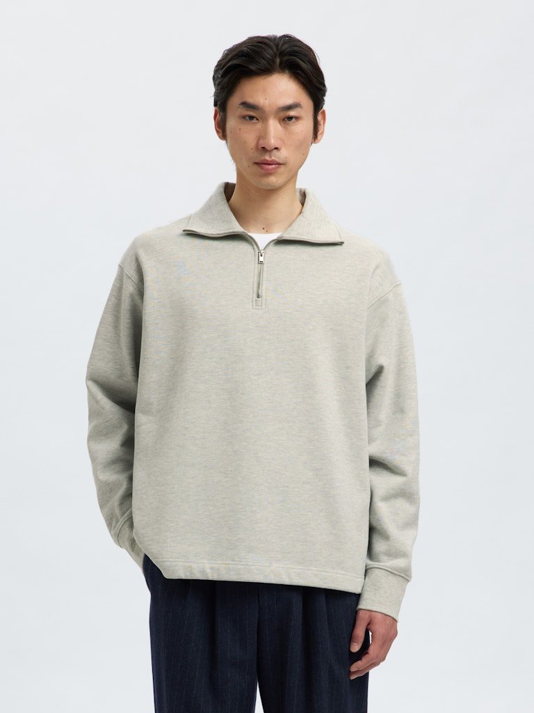 Selected miesten collegepaita K ARON LS Half Zip Sweat, vaaleanharmaa