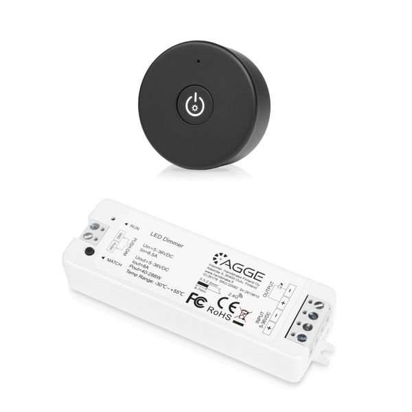 LED-nauhan kaukosäädin AGGE Dimming One-Key, RF 2.4 GHz, Musta kaukosäädin + Ohjausyksikkö