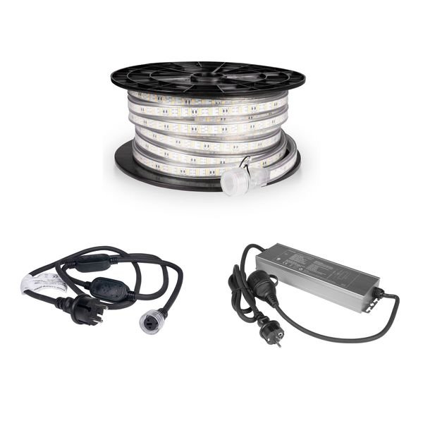LED-nauha / Työvalo AGGE 230V - 1500 lm/m, 15 m, Nauha virtajohdolla + Emergency PowerBank