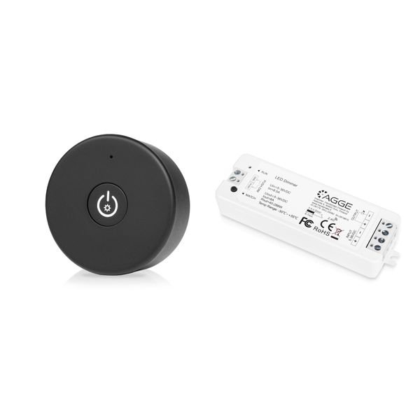 LED-nauhan ohjausyksikkö, yksivärinen, AGGE Single Color, 2.4 GHz, Ohjausyksikkö + Kaukosäädin Dimming One-Key (Musta)